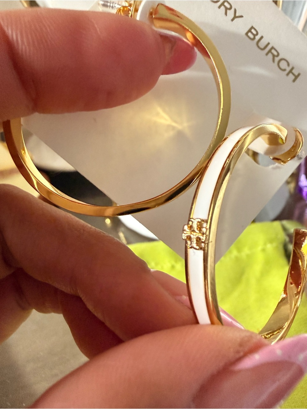 Tory Burch Gold Hoop Earrings with White Enamel Trim